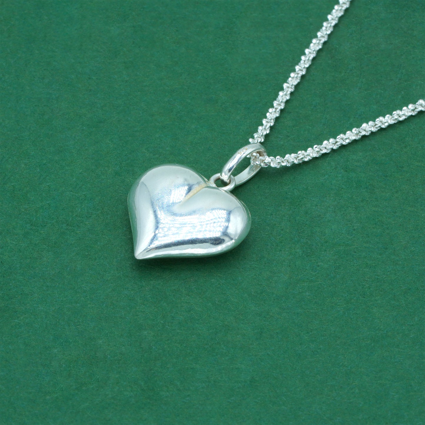925 Sterling Silver Margherita Chain With Puffed Heart Pendant Necklace – Valentine’s Day Romantic Gift for Her, Minimalist Silver Jewellery
