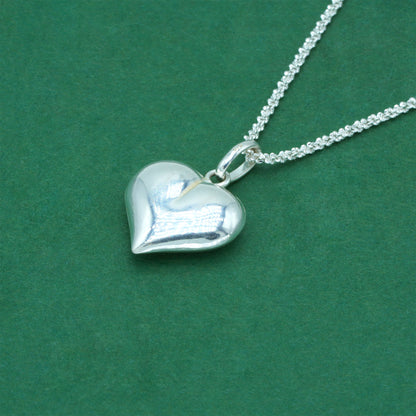 925 Sterling Silver Margherita Chain With Puffed Heart Pendant Necklace – Valentine’s Day Romantic Gift for Her, Minimalist Silver Jewellery