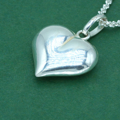 925 Sterling Silver Margherita Chain With Puffed Heart Pendant Necklace – Valentine’s Day Romantic Gift for Her, Minimalist Silver Jewellery