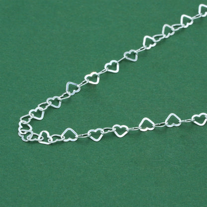 925 Sterling Silver Open Heart Chain Necklace, Polished Heart Link Silver Necklace, Minimal Romantic Layering Jewellery