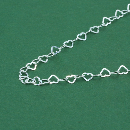 925 Sterling Silver Open Heart Chain Necklace, Polished Heart Link Silver Necklace, Minimal Romantic Layering Jewellery