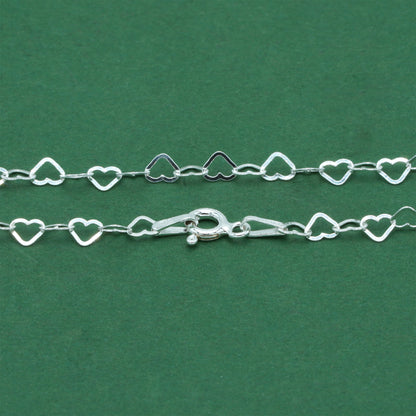 925 Sterling Silver Open Heart Chain Necklace, Polished Heart Link Silver Necklace, Minimal Romantic Layering Jewellery