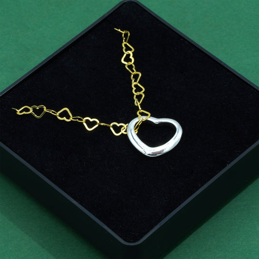 18k Flash Gold Plated Open Heart Link Chain With 925 Sterling Silver Open Heart Pendant Necklace, Valentine’s Day Gift for Her, Supplied in Gift Box