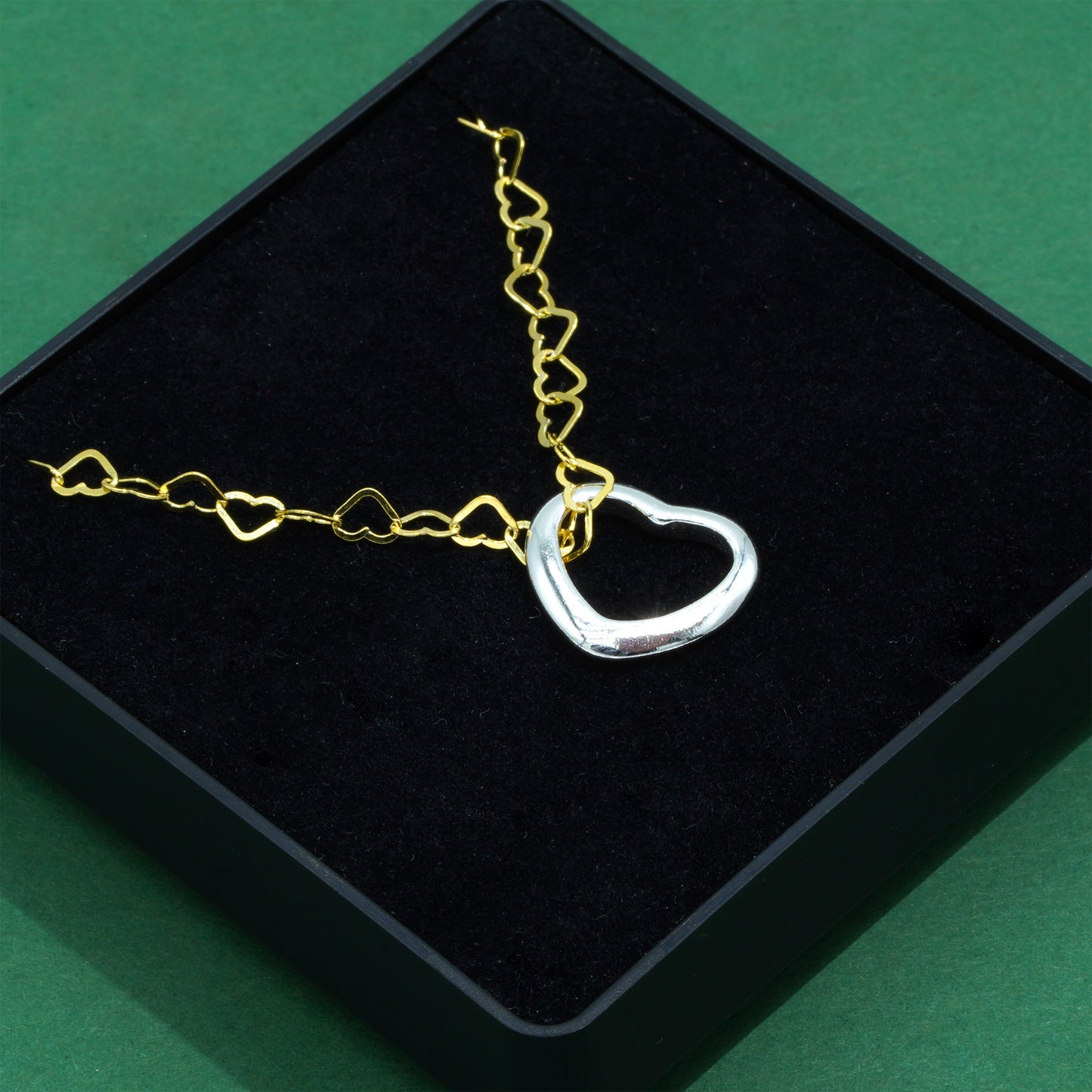 18k Flash Gold Plated Open Heart Link Chain With 925 Sterling Silver Open Heart Pendant Necklace, Valentine’s Day Gift for Her, Supplied in Gift Box