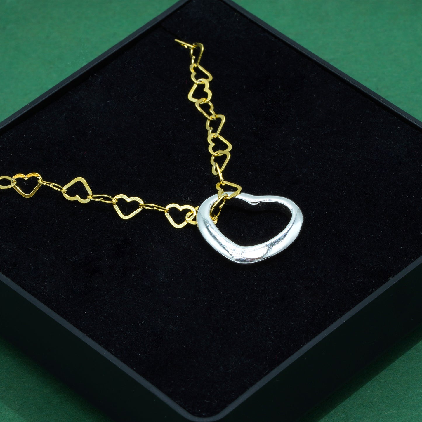 18k Flash Gold Plated Open Heart Link Chain With 925 Sterling Silver Open Heart Pendant Necklace, Valentine’s Day Gift for Her, Supplied in Gift Box