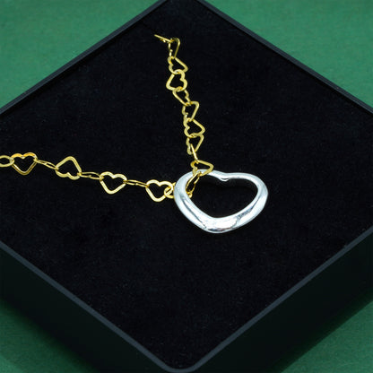 18k Flash Gold Plated Open Heart Link Chain With 925 Sterling Silver Open Heart Pendant Necklace, Valentine’s Day Gift for Her, Supplied in Gift Box