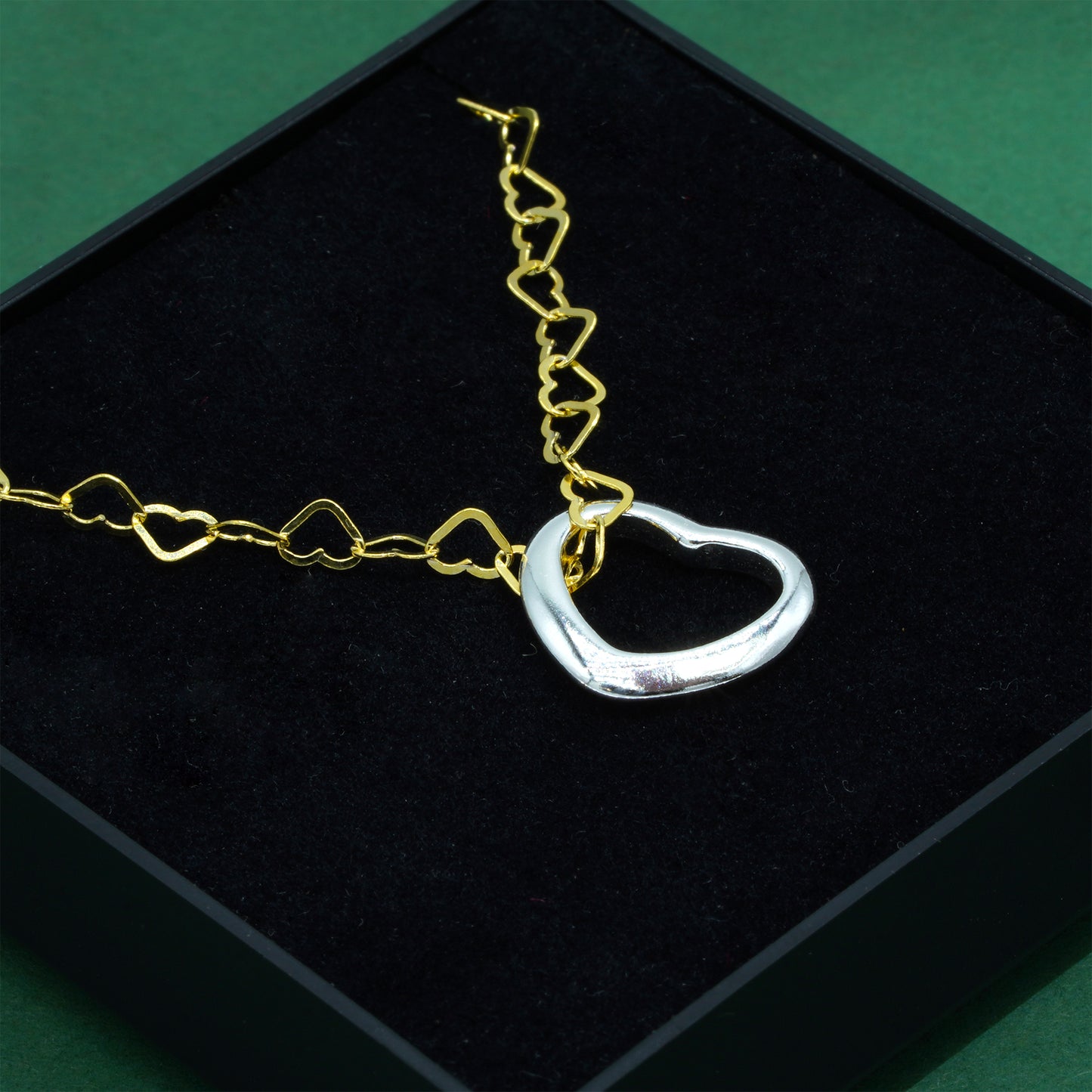 18k Flash Gold Plated Open Heart Link Chain With 925 Sterling Silver Open Heart Pendant Necklace, Valentine’s Day Gift for Her, Supplied in Gift Box