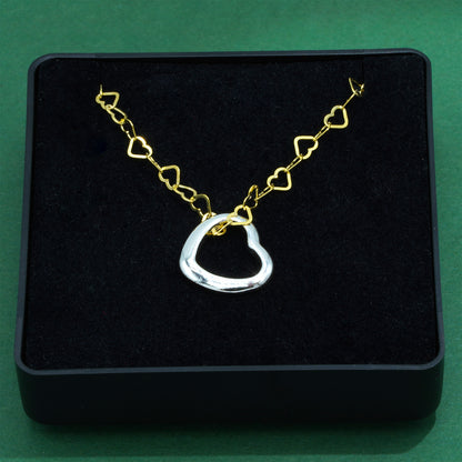 18k Flash Gold Plated Open Heart Link Chain With 925 Sterling Silver Open Heart Pendant Necklace, Valentine’s Day Gift for Her, Supplied in Gift Box