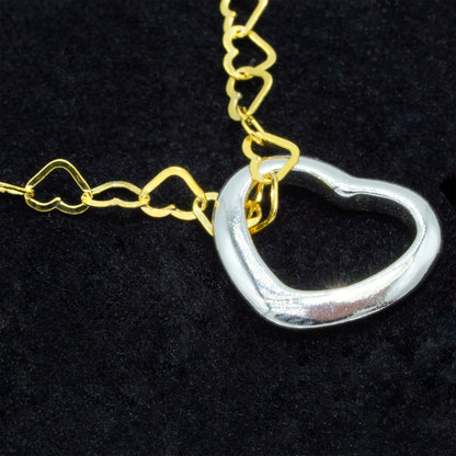 18k Flash Gold Plated Open Heart Link Chain With 925 Sterling Silver Open Heart Pendant Necklace, Valentine’s Day Gift for Her, Supplied in Gift Box