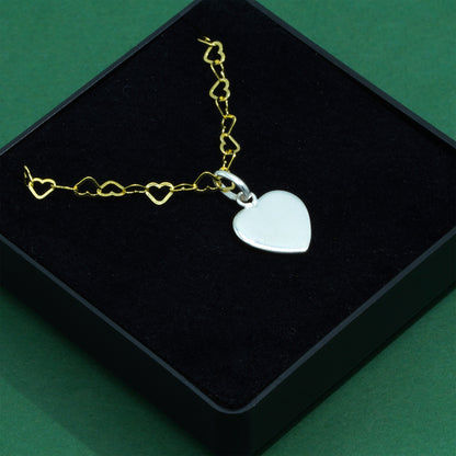 18k Flash Gold Plated Heart Link Chain With 925 Sterling Silver Flat Heart Pendant Necklace, Valentine’s Day Gift for Her, Supplied in Gift Box