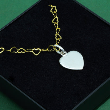 18k Flash Gold Plated Heart Link Chain With 925 Sterling Silver Flat Heart Pendant Necklace, Valentine’s Day Gift for Her, Supplied in Gift Box