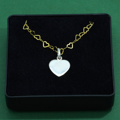 18k Flash Gold Plated Heart Link Chain With 925 Sterling Silver Flat Heart Pendant Necklace, Valentine’s Day Gift for Her, Supplied in Gift Box