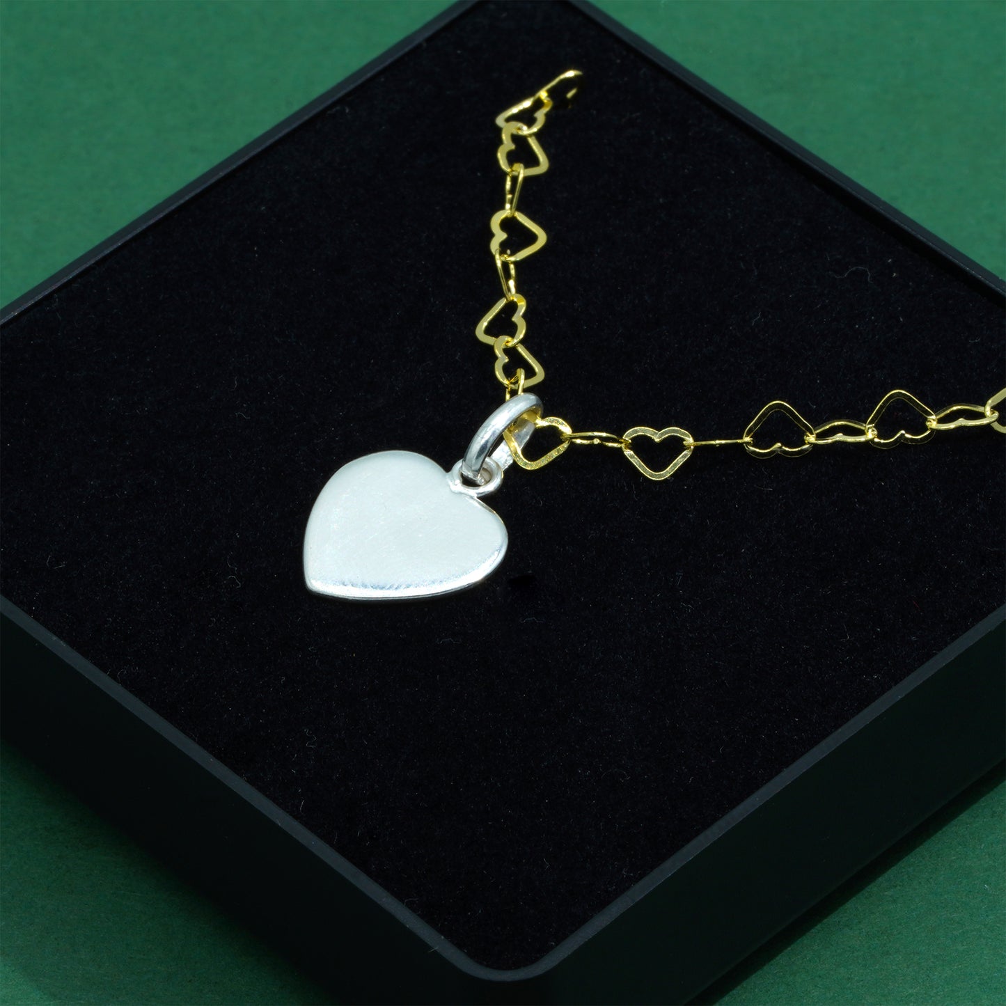 18k Flash Gold Plated Heart Link Chain With 925 Sterling Silver Flat Heart Pendant Necklace, Valentine’s Day Gift for Her, Supplied in Gift Box