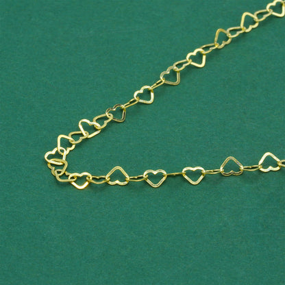 18k Gold Flash Plated Open Heart Chain Necklace, Polished Heart Link Gold Necklace, Minimal Romantic Layering Jewellery 14–24 Inch