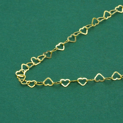 18k Gold Flash Plated Open Heart Chain Necklace, Polished Heart Link Gold Necklace, Minimal Romantic Layering Jewellery 14–24 Inch