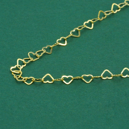 18k Gold Flash Plated Open Heart Chain Necklace, Polished Heart Link Gold Necklace, Minimal Romantic Layering Jewellery 14–24 Inch