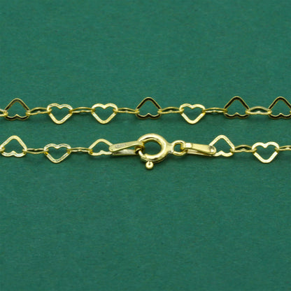 18k Gold Flash Plated Open Heart Chain Necklace, Polished Heart Link Gold Necklace, Minimal Romantic Layering Jewellery 14–24 Inch