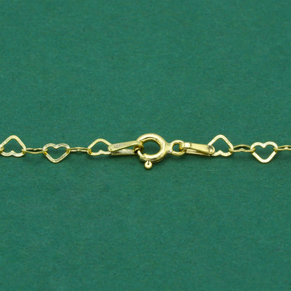 18k Gold Flash Plated Open Heart Chain Necklace, Polished Heart Link Gold Necklace, Minimal Romantic Layering Jewellery 14–24 Inch