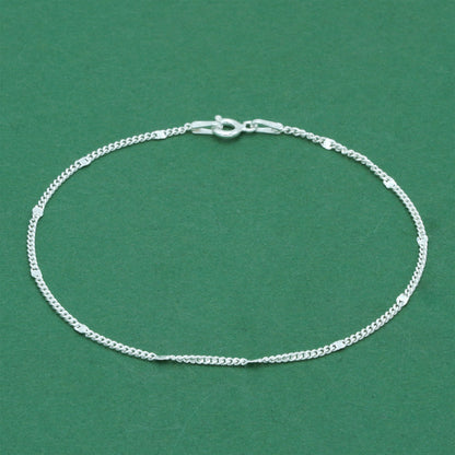 925 Sterling Silver Stamped Curb Chain Anklet, Classic Textured Curb Link Ankle Bracelet, Minimal Everyday Jewellery