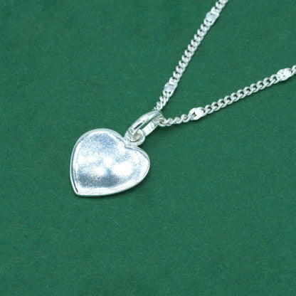925 Sterling Silver Stamped Curb Chain With Flat Heart Pendant Necklace Diamond Cut – Valentine’s Day Minimalist Love Necklace, Romantic Gift for Her