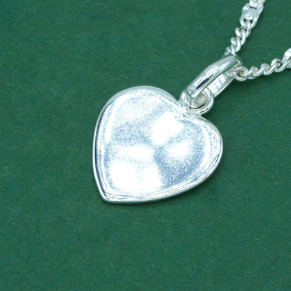 925 Sterling Silver Stamped Curb Chain With Flat Heart Pendant Necklace Diamond Cut – Valentine’s Day Minimalist Love Necklace, Romantic Gift for Her