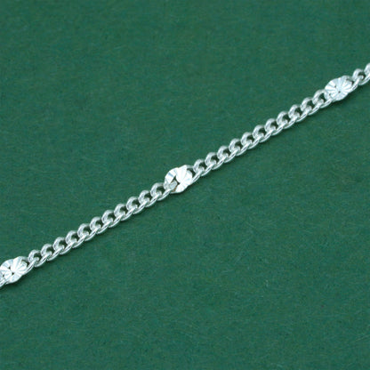 925 Sterling Silver Stamped Curb Chain With Flat Heart Pendant Necklace Diamond Cut – Valentine’s Day Minimalist Love Necklace, Romantic Gift for Her