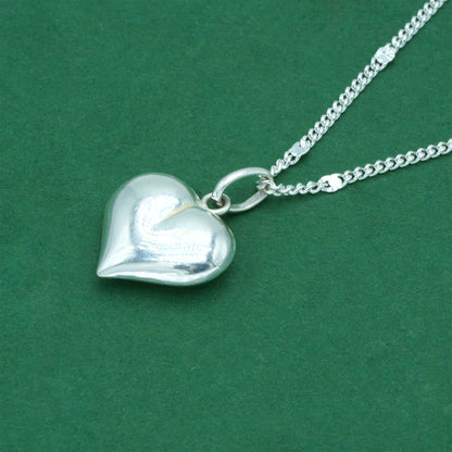 925 Sterling Silver Stamped Curb Chain With Heart Pendant Necklace Diamond Cut – Valentine’s Day Romantic Gift for Her, Minimalist Love Jewellery