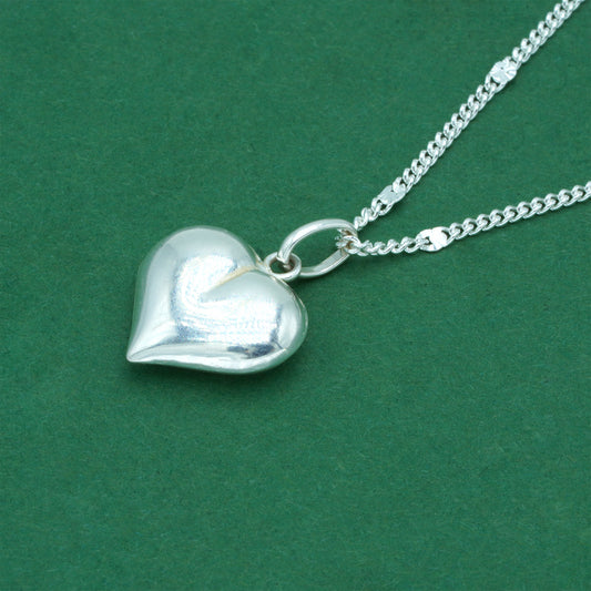 925 Sterling Silver Stamped Curb Chain With Heart Pendant Necklace Diamond Cut – Valentine’s Day Romantic Gift for Her, Minimalist Love Jewellery