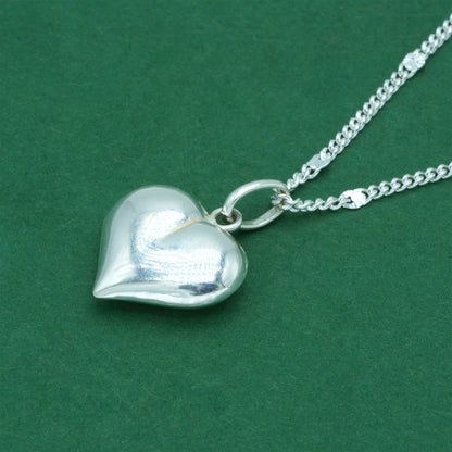 925 Sterling Silver Stamped Curb Chain With Heart Pendant Necklace Diamond Cut – Valentine’s Day Romantic Gift for Her, Minimalist Love Jewellery