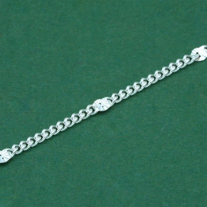 925 Sterling Silver Stamped Curb Chain With Heart Pendant Necklace Diamond Cut – Valentine’s Day Romantic Gift for Her, Minimalist Love Jewellery