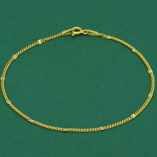 18k Gold Flash Plated Stamped Curb Chain Anklet, Classic Textured Curb Link Gold Ankle Bracelet, Minimal Everyday Jewellery