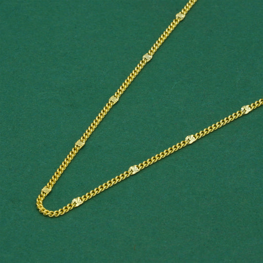 18k Gold Flash Plated Stamped Curb Chain Necklace, Classic Textured Curb Link Gold Necklace, Minimal Everyday Jewellery