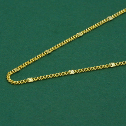 18k Gold Flash Plated Stamped Curb Chain Necklace, Classic Textured Curb Link Gold Necklace, Minimal Everyday Jewellery