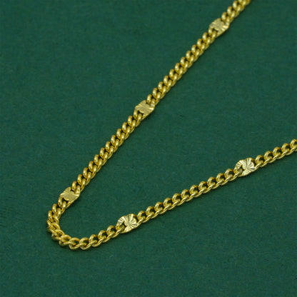18k Gold Flash Plated Stamped Curb Chain Necklace, Classic Textured Curb Link Gold Necklace, Minimal Everyday Jewellery