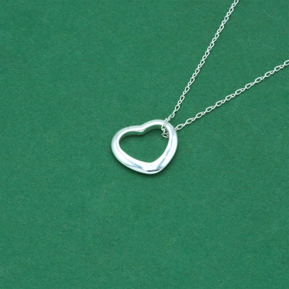 925 Sterling Silver Trace Cable Chain with Open Heart Pendant Necklace, Minimalist Romantic Jewellery for Her