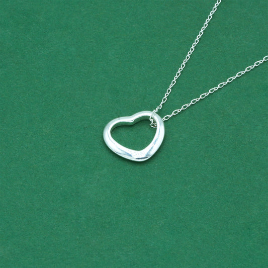 925 Sterling Silver Trace Cable Chain with Open Heart Pendant Necklace, Minimalist Romantic Jewellery for Her