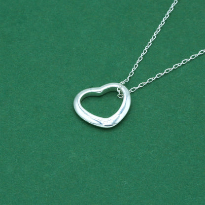 925 Sterling Silver Trace Cable Chain with Open Heart Pendant Necklace, Minimalist Romantic Jewellery for Her