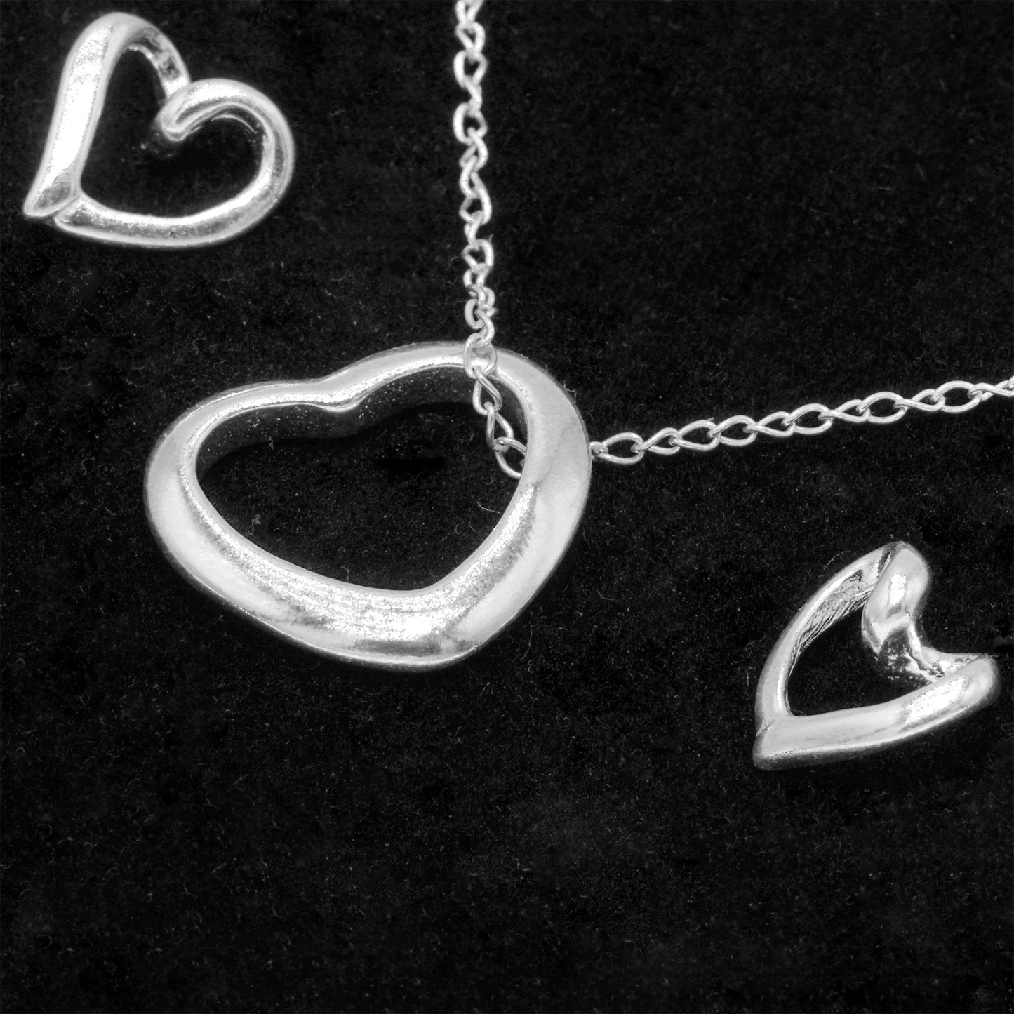 925 Sterling Silver Trace Cable Chain With Open Heart Pendant Necklace & Matching Open Heart Earrings Set, Romantic Jewellery Gift For Her, Supplied In Gift Box