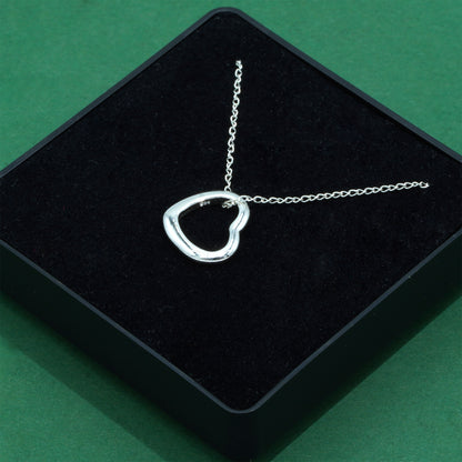 925 Sterling Silver Open Heart Necklace on Trace Cable Chain, Minimalist Love Pendant, Supplied in Gift Box