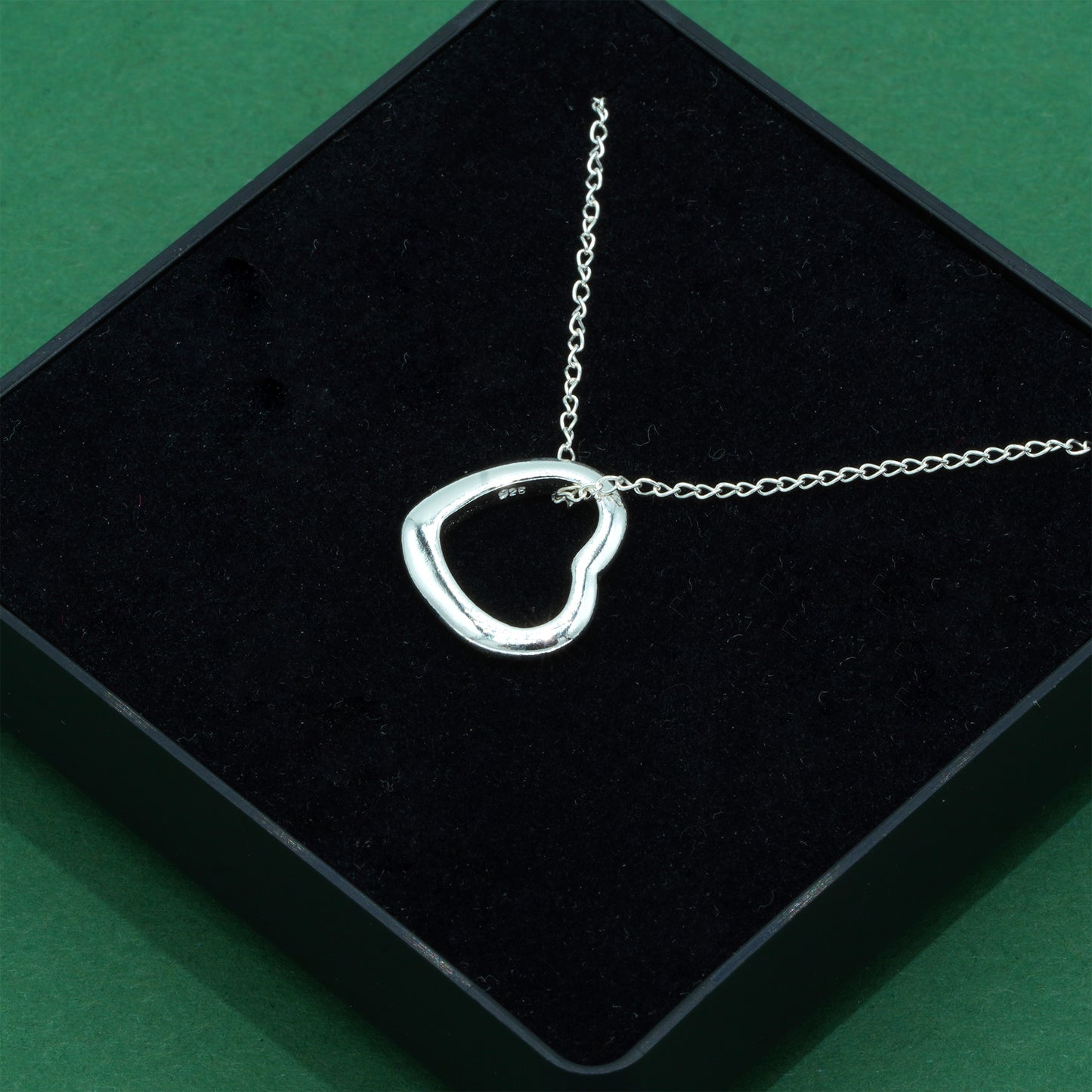 925 Sterling Silver Open Heart Necklace on Trace Cable Chain, Minimalist Love Pendant, Supplied in Gift Box