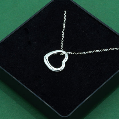 925 Sterling Silver Open Heart Necklace on Trace Cable Chain, Minimalist Love Pendant, Supplied in Gift Box