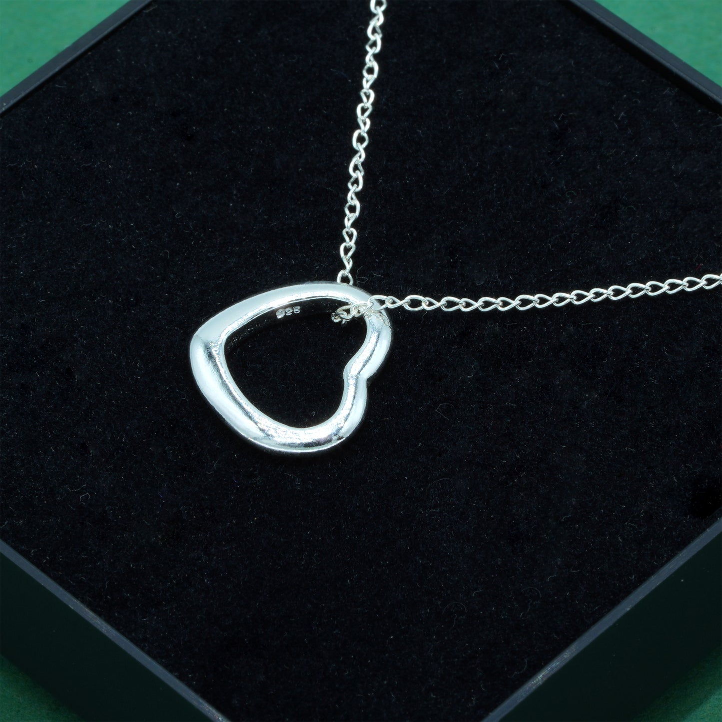 925 Sterling Silver Open Heart Necklace on Trace Cable Chain, Minimalist Love Pendant, Supplied in Gift Box