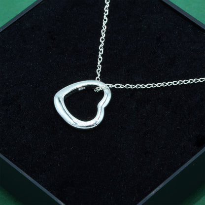 925 Sterling Silver Open Heart Necklace on Trace Cable Chain, Minimalist Love Pendant, Supplied in Gift Box