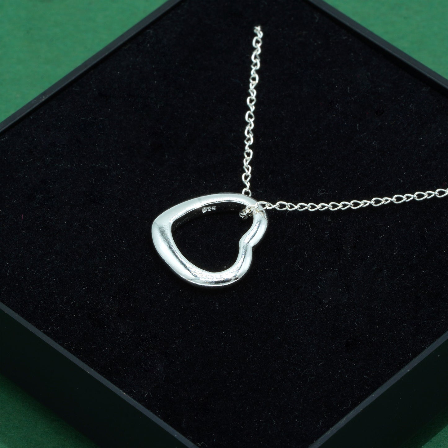 925 Sterling Silver Open Heart Necklace on Trace Cable Chain, Minimalist Love Pendant, Supplied in Gift Box