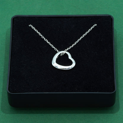 925 Sterling Silver Open Heart Necklace on Trace Cable Chain, Minimalist Love Pendant, Supplied in Gift Box