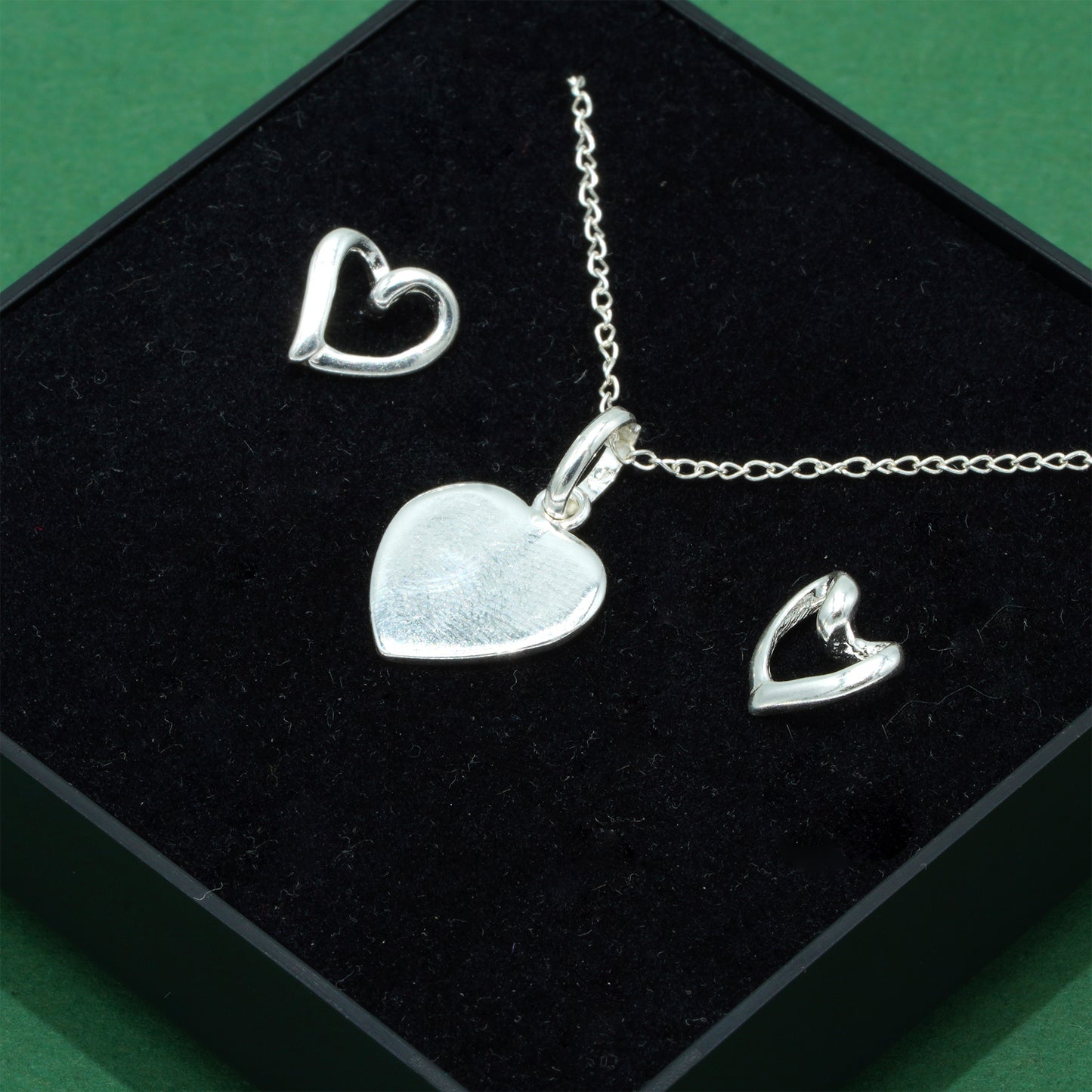 925 Sterling Silver Flat Heart Pendant On Trace Cable Chain With Open Heart Stud Earring Set, Romantic Jewellery Gift for Her, Supplied in Gift Box