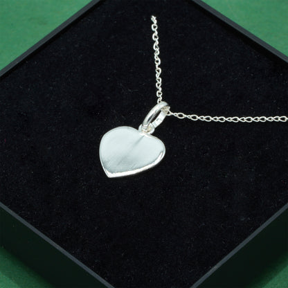 925 Sterling Silver Flat Heart Pendant Necklace on Trace Cable Chain, Minimalist Love Necklace, Supplied in Gift Box