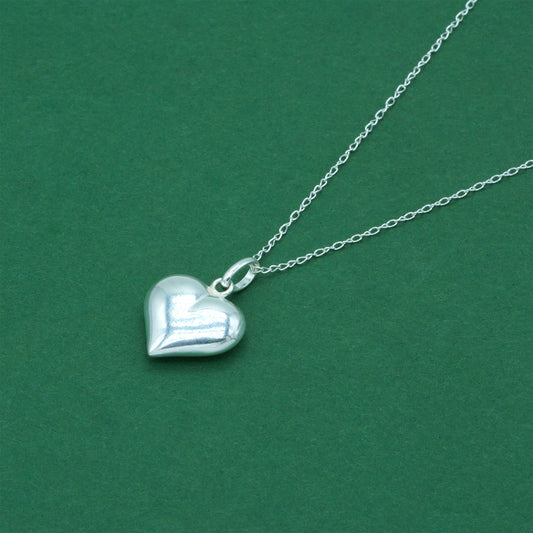 925 Sterling Silver Trace Cable Chain with Puffed Heart Pendant Necklace, Minimalist Romantic Jewellery for Her