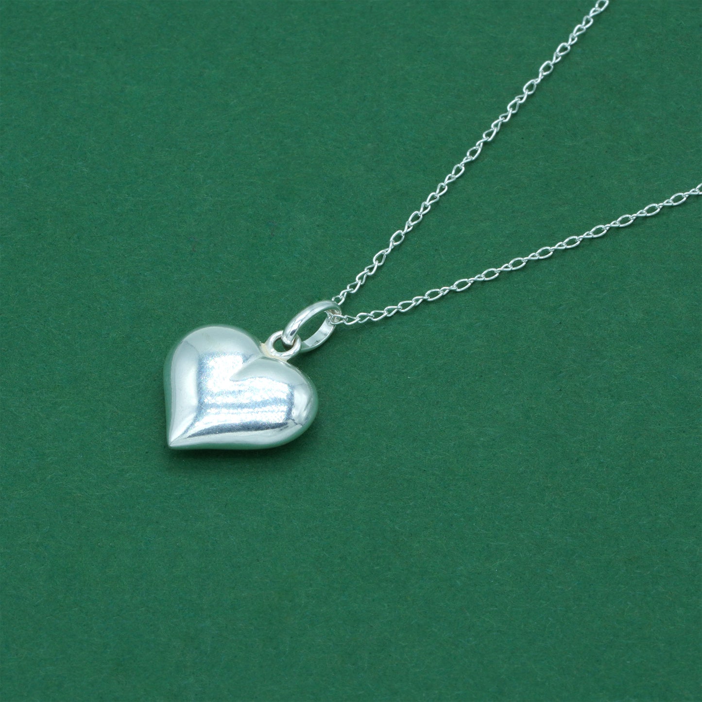 925 Sterling Silver Trace Cable Chain with Puffed Heart Pendant Necklace, Minimalist Romantic Jewellery for Her