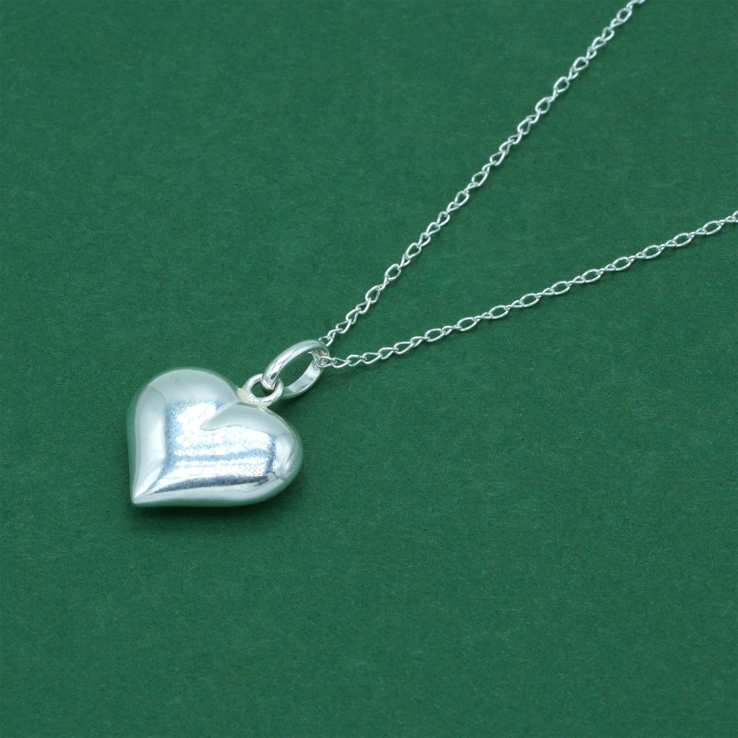 925 Sterling Silver Trace Cable Chain with Puffed Heart Pendant Necklace, Minimalist Romantic Jewellery for Her